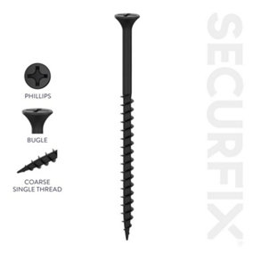 Securfix Bugle Drywall Screws (Pack of 500) Black (25mm x 3.5mm)