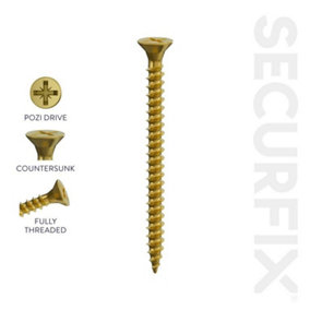 Securfix Countersunk Screws (Pack of 100) Yellow (120mm x 6mm)
