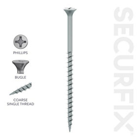 Securfix Phillips, Bugle Drywall Screws (Pack of 500) Silver (4.2in x 75mm)