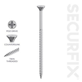 Securfix Twin Thread Countersunk Screws (Pack of 100) Silver (90mm)