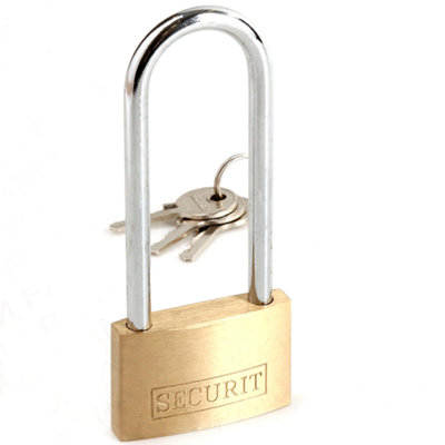 Securit Brass Long Shackle Padlock 50mm with x3 Keys