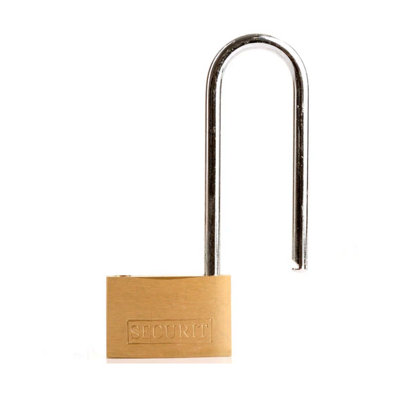 Securit Brass Long Shackle Padlock 50mm with x3 Keys