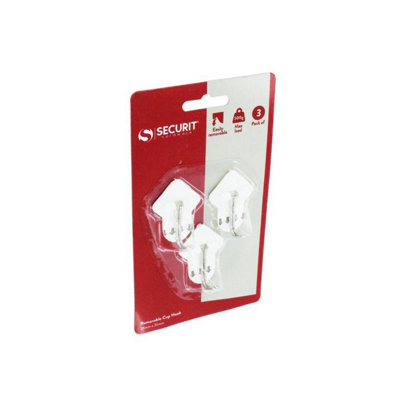 Securit Removable Cup Hooks (Pack of 3) White (One Size)