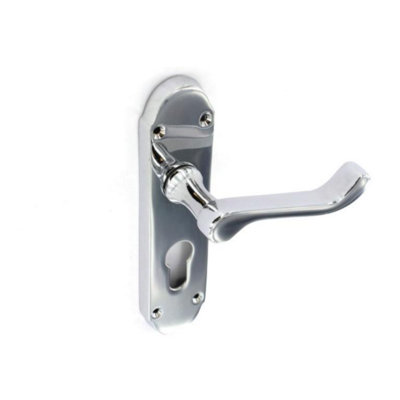 Securit Shaped Euro Lock Handle (Pack of 2) Silver (48mm)