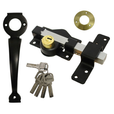 SECURITY 50mm DOUBLE Long Throw Bolt Gate Lock Garage Shed 5 Keys AND HANDLE