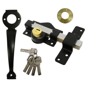SECURITY 70mm DOUBLE Long Throw Bolt Gate Lock Garage Shed 5 Keys AND HANDLE