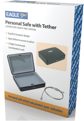 Security Cash Documents Valuables Compact Personal Safe with Steel Tether