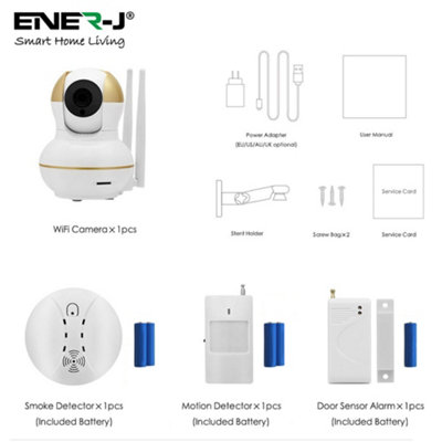 Security Home Alarm System HD WIFI IP Camera Wireless 433 MHZ PIR Sensor, Door Contact & Smoke Alarm (4 in 1 Kit)