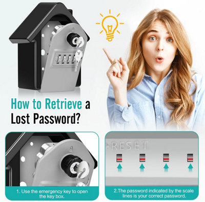 Security Key Box, Wall Mounted Key Box With Digital Code & Emergency ...