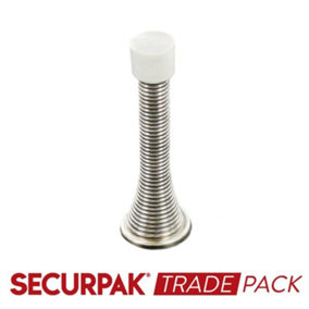 Securpak Trade Pack Spring Door Stop (Pack of 10) Silver/White (75mm)