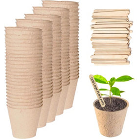 Seed Pots 8cm for Easy Transplant 1200 Pack Cardboard Small Round Seedling Pots with Wooden Labels