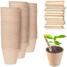 Seed Pots 8cm for Easy Transplant 500 Pack Cardboard Small Round Seedling Pots with Wooden Labels