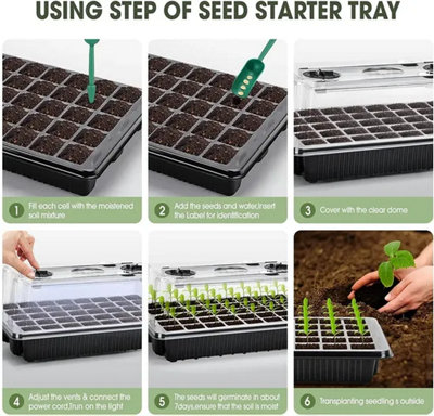 BlumWay Seed Starter Tray Kit With Grow Light - 2 Pack, 80 Cells, Humidity Dome, Adjustable Brightness & Timer