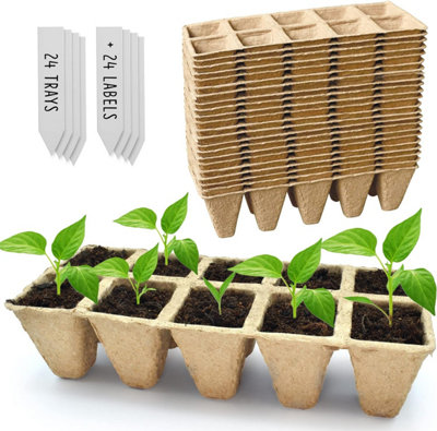 Seed Starter Trays 10 cells x 24 Pack (240 Cells) Module Trays for Seedlings with Plant Labels