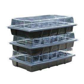 Seed Tray Propagator Kit, Plant Germination, Windowsill Greenhouse & Garden, Seedling & Plugs Starter (Pack of 3)