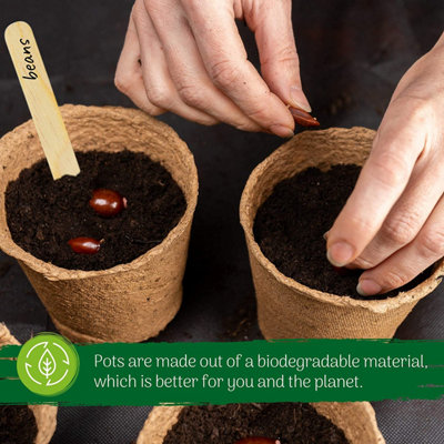 Seedling Pot Biodegradable with Wooden Labels 8cm Cardboard Round Plant Pots Pack of 100