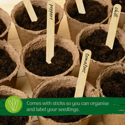 Seedling Pot Biodegradable with Wooden Labels 8cm Cardboard Round Plant Pots Pack of 100