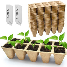 Seedling Tray Peat Pots, 24 Pcs (240 cells) Biodegradable Seed Trays for Organic Germination with Plug Seedling Trays for Gardens