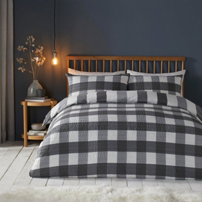 Seersucker Gingham Check Brushed Duvet Cover Set