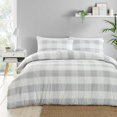 Seersucker Gingham Textured Duvet Cover Set