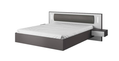 Sega Contemporary Bed Frame EU King Size with Bedside Cabinets White and Graphite (L)2080mm (H)920mm (W)2560mm