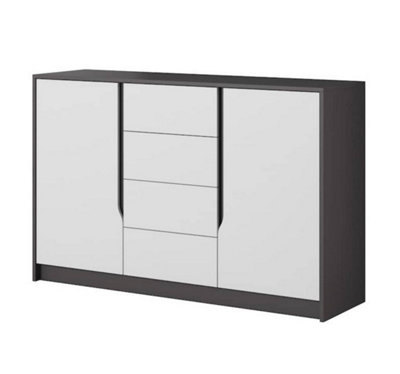 Sega Contemporary Sideboard Cabinet 2 Hinged Doors 2 Shelves 4 Drawers White & Graphite (H)920mm (W)1380mm (D)420mm