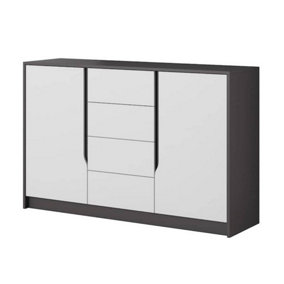 Sega Contemporary Sideboard Cabinet 2 Hinged Doors 2 Shelves 4 Drawers White & Graphite (H)920mm (W)1380mm (D)420mm