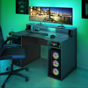 Sega Dark Grey Gaming Desk With Hutch