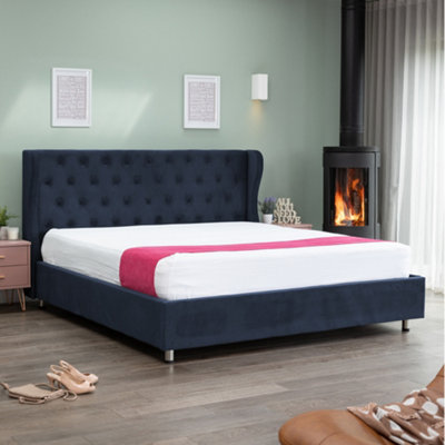 Selby 180cm Super King Velvet Ottoman Bed Frame - Dark Blue