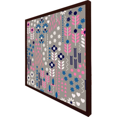 Selection of flowers in pink, blue & white (Picutre Frame) / 16x16" / Black