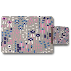 Selection of Flowers in Pink, Blue & White (Placemat & Coaster Set) / Default Title