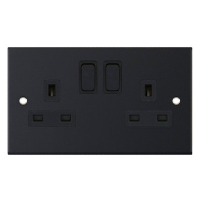 Selectric DSL11-22 Switch Socket Outlet 13A Double / 2 Gang (Matt Black)