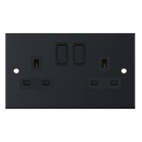 Selectric DSL11-22 Switch Socket Outlet 13A Double / 2 Gang (Matt Black)