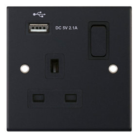 Selectric DSL11-60 5M Switch Socket with 1 x USB Port 13A 1 Gang (Matt Black)