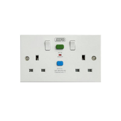 Selectric LGRCD-2 Twin RCD Switch Socket 13amp 30mA Flush White (Passive/Latching)