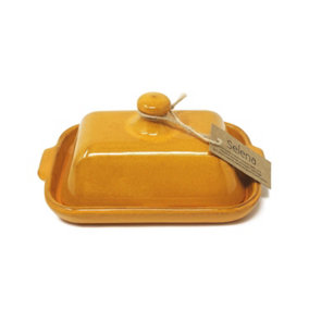 Selena Glazed Hand Dipped Kitchen Dining Butter Dish Orange (L) 20cm x (H) 9cm