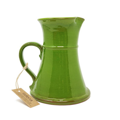 Selena Glazed Hand Dipped Kitchen Dining Large Flat Based Jug Dark Green 1L (H) 20cm