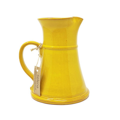 Selena Glazed Hand Dipped Kitchen Dining Large Flat Based Jug Yellow 1L (H) 20cm