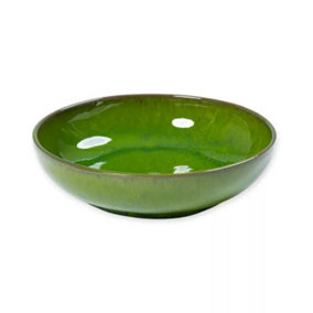 Selena Glazed Hand Dipped Kitchen Dining Medium Bowl Dark Green (Diam) 22cm