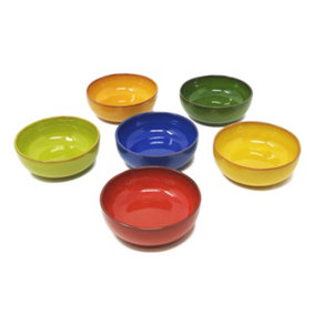 Selena Glazed Hand Dipped Kitchen Dining Mixed Set of 6 Small Bowls (Diam) 10cm