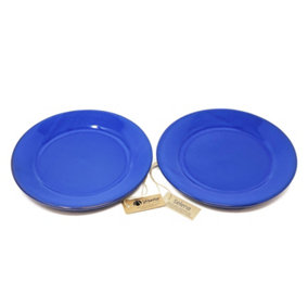 Selena Glazed Hand Dipped Kitchen Dining Set of 2 Dinner Plates Blue 25cm