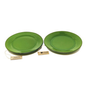 Selena Glazed Hand Dipped Kitchen Dining Set of 2 Dinner Plates Dark Green 25cm
