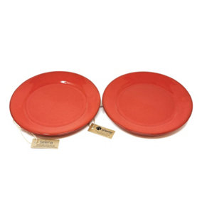 Selena Glazed Hand Dipped Kitchen Dining Set of 2 Dinner Plates Red 25cm