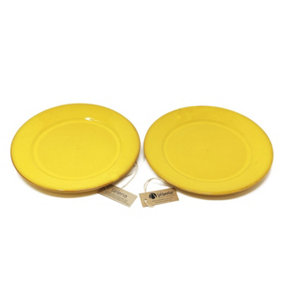 Selena Glazed Hand Dipped Kitchen Dining Set of 2 Dinner Plates Yellow 25cm