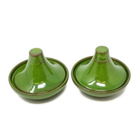 Selena Glazed Hand Dipped Kitchen Dining Set of 2 Mini Tagine Dip Dishes Dark Green (D) 10cm