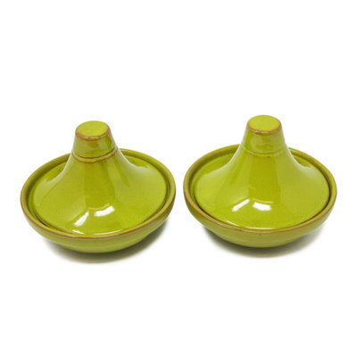 Selena Glazed Hand Dipped Kitchen Dining Set of 2 Mini Tagine Dip Dishes Lime Green D 10cm