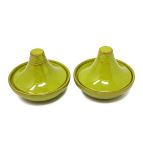 Selena Glazed Hand Dipped Kitchen Dining Set of 2 Mini Tagine Dip Dishes Lime Green (D) 10cm
