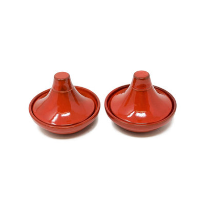 Selena Glazed Hand Dipped Kitchen Dining Set of 2 Mini Tagine Dip Dishes Red (D) 10cm