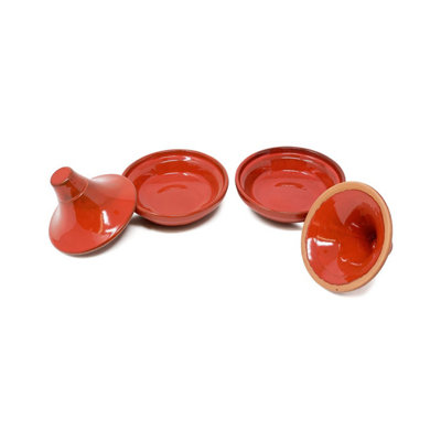 Selena Glazed Hand Dipped Kitchen Dining Set of 2 Mini Tagine Dip Dishes Red (D) 10cm