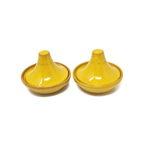 Selena Glazed Hand Dipped Kitchen Dining Set of 2 Mini Tagine Dip Dishes Yellow (D) 10cm